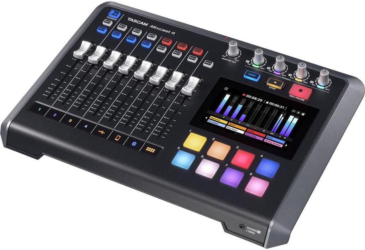 Alt view image 4 of 6 - Tascam Mixcast 4 Podcast Station with Built-in Recorder/USB Audio Interface (MIXCAST4) Bundle with AKG K240 Studio Pro Stereo Headphones and 32GB 
microSDHC Memory Card