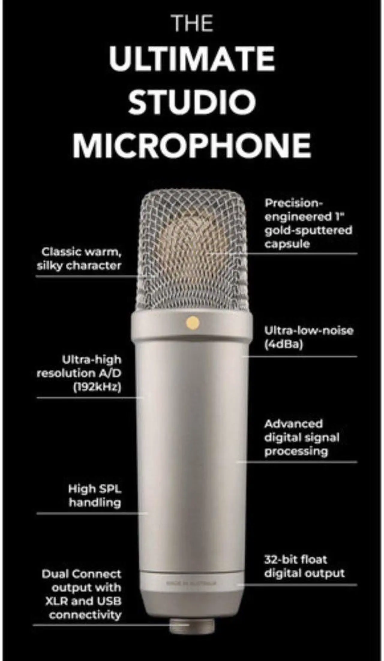 Alt view image 6 of 7 - Rode NT1(Black) 5th Generation Hybrid Studio Condenser Microphone Bundle with Mic Stand with Fixed Boom