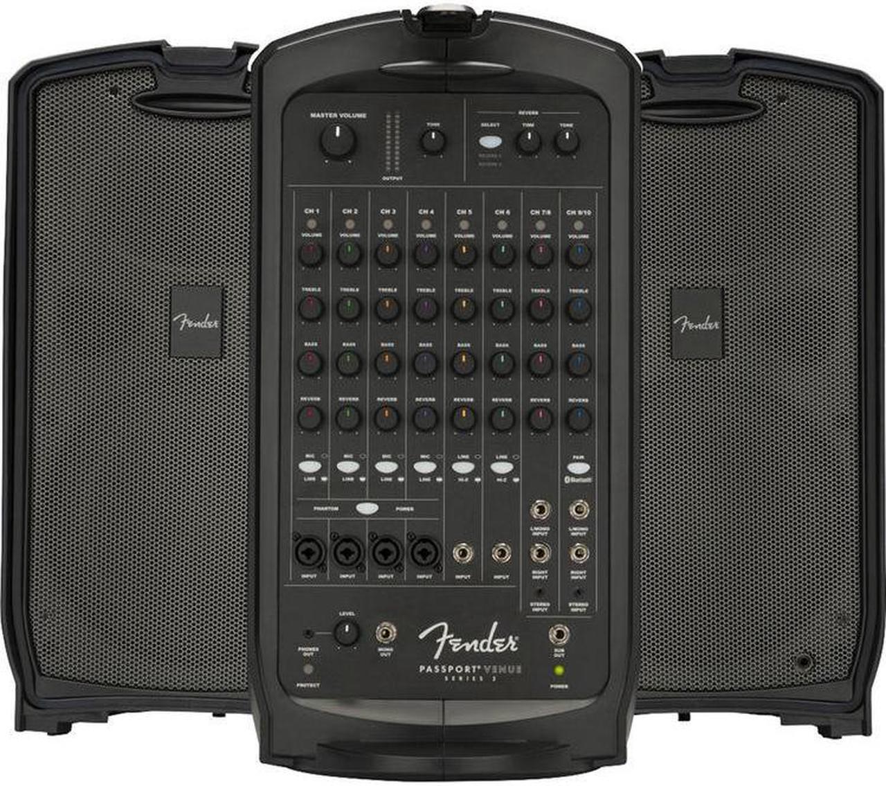 Alt view image 2 of 7 - Fender Passport Venue Series 2 Portable Powered PA System Bundle with Fender Compact Speaker Stands, with Bag, P-52S Microphone Kit and Professional Series Cable 15'