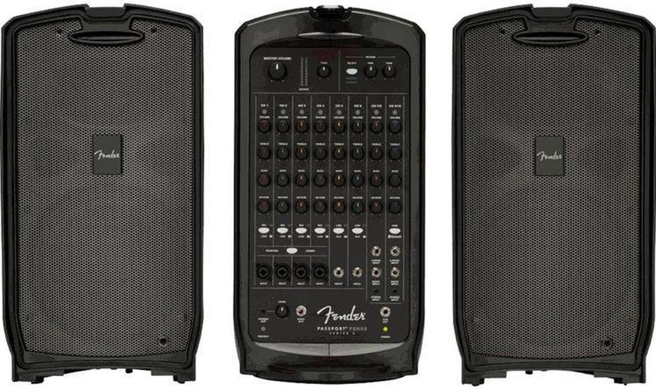 Alt view image 3 of 7 - Fender Passport Venue Series 2 Portable Powered PA System Bundle with Fender Compact Speaker Stands, with Bag, P-52S Microphone Kit and Professional Series Cable 15'