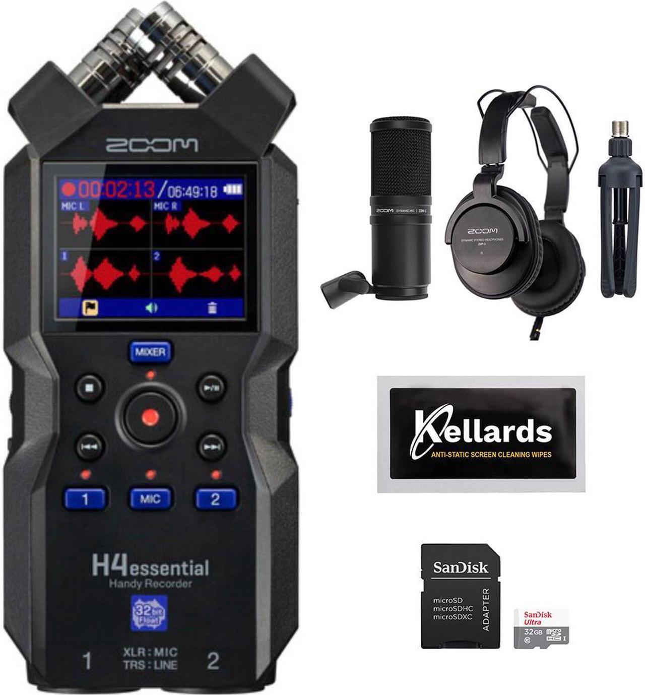 Main image of Zoom H4essential 4-Track 32-Bit Float Portable Audio Recorder Bundle with Zoom ZDM-1 Podcast Mic Pack, 16GB microSDHC Memory Card, and Kellards Cleaning Pack