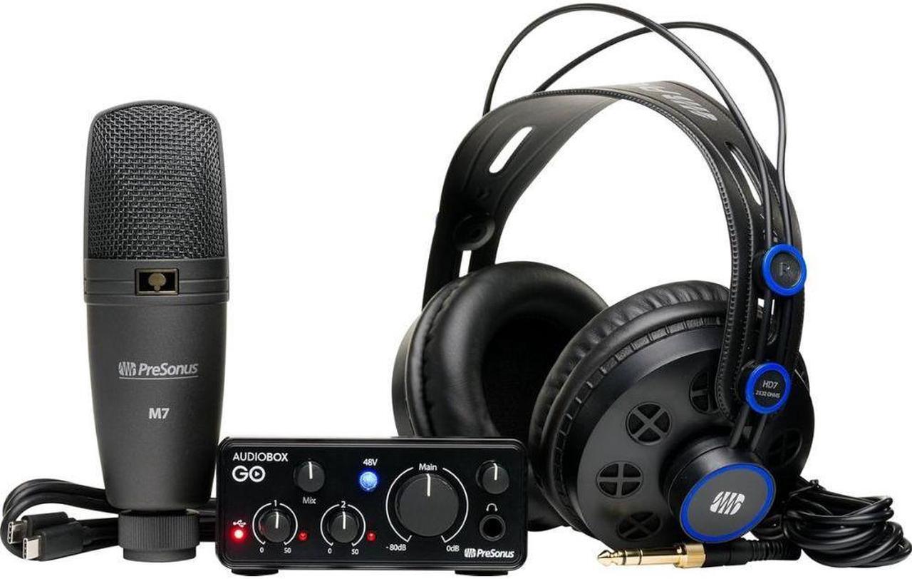 Alt view image 2 of 7 - PreSonus AudioBox Go Creator Hardware/Software Recording Bundle Bundle with Auray COHH-2 Clamp On Headphone Holder For Mic Stand, Kellards PST2 Adjustable Height Microphone Stand with Boom, Pop Filter