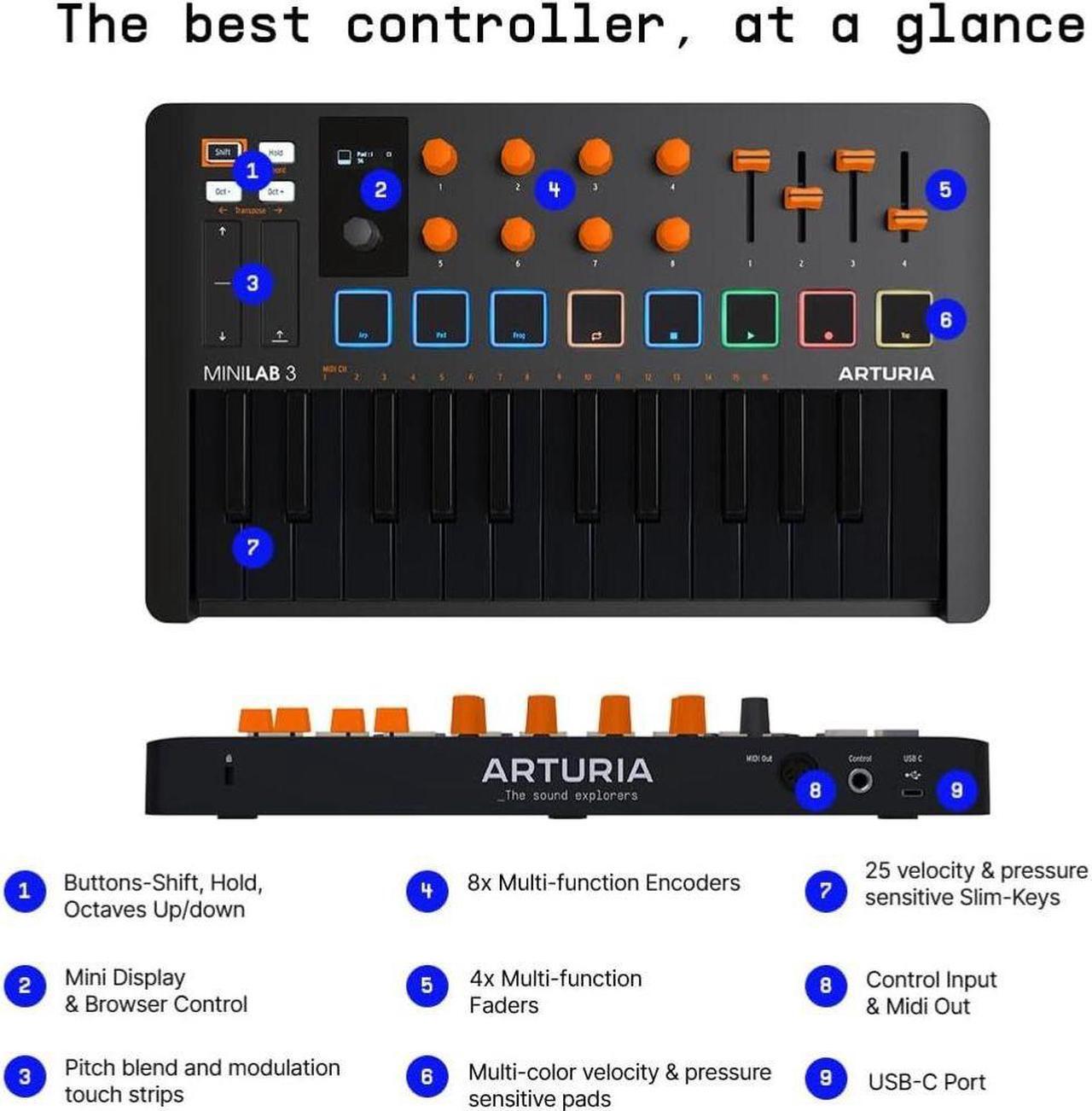 Alt view image 2 of 7 - Arturia MiniLab 3 Orange Compact MIDI Keyboard and Pad Controller (Special Edition Orange and Black)