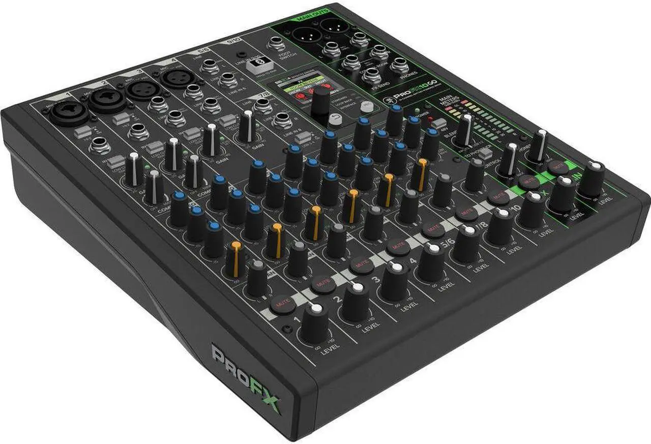 Main image of Mackie ProFX10 GO Battery-Powered 10-Channel Analog Audio Mixer With Bluetooth, USB-C Recording Modes, GigFX+ Effects, Onyx Preamps, EQ, Compression, Up to 8 Hours Battery Life