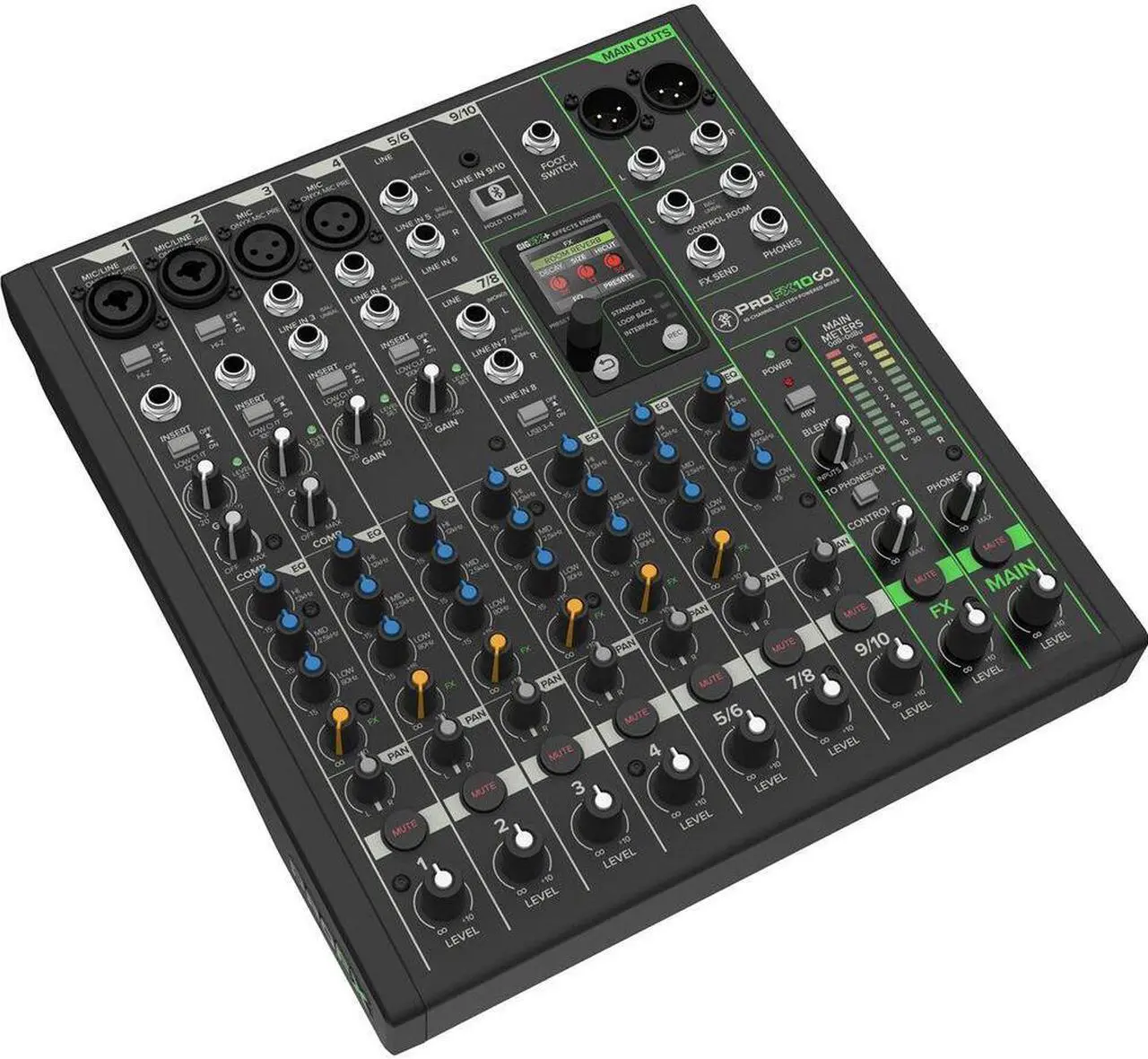Alt view image 2 of 8 - Mackie ProFX10 GO Battery-Powered 10-Channel Analog Audio Mixer With Bluetooth, USB-C Recording Modes, GigFX+ Effects, Onyx Preamps, EQ, Compression, Up to 8 Hours Battery Life