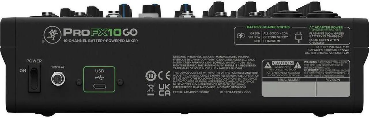 Alt view image 6 of 8 - Mackie ProFX10 GO Battery-Powered 10-Channel Analog Audio Mixer With Bluetooth, USB-C Recording Modes, GigFX+ Effects, Onyx Preamps, EQ, Compression, Up to 8 Hours Battery Life