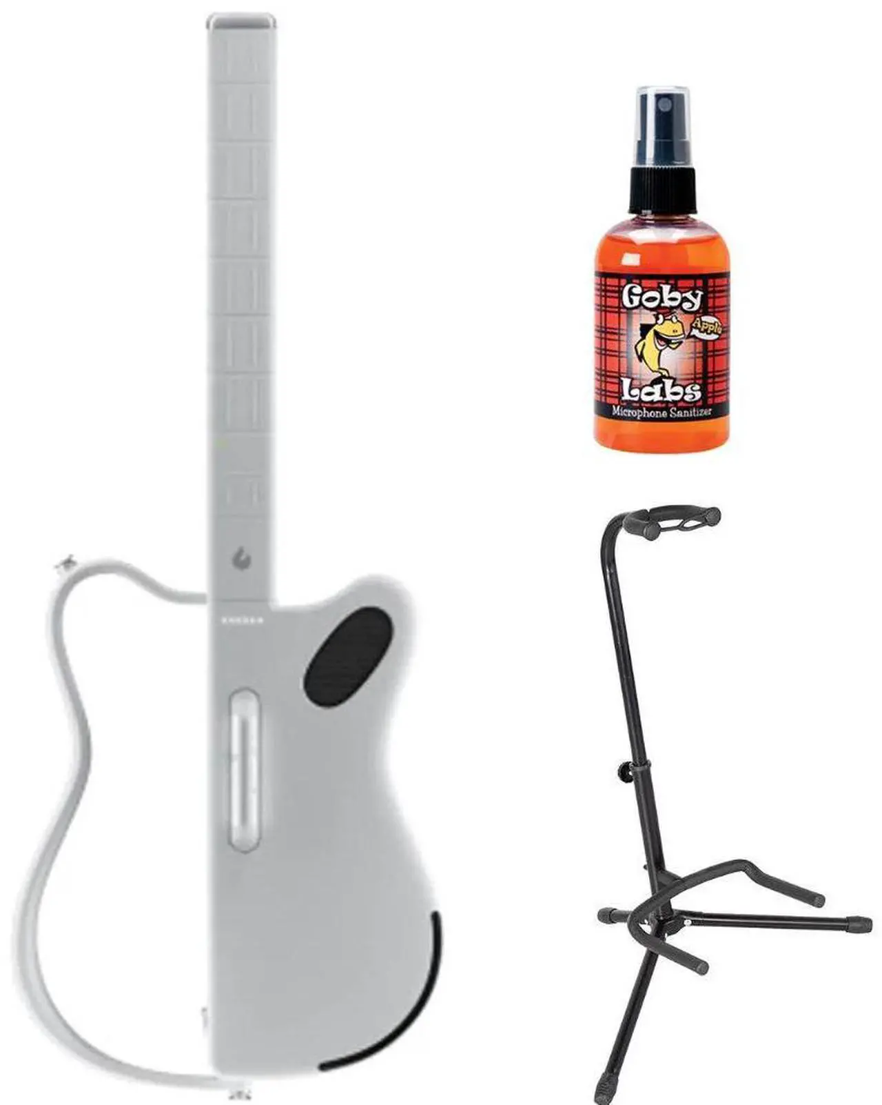 Main image of LAVA GENIE 9270002 Sampler Guitar, No Strings Attached, Hundreds of Instrument Presets, Onboard Speaker, White, 30.5 inch Bundle with Rok-It Tripod Guitar Stand, Goby Labs GLS-104 Microphone Sanitizer