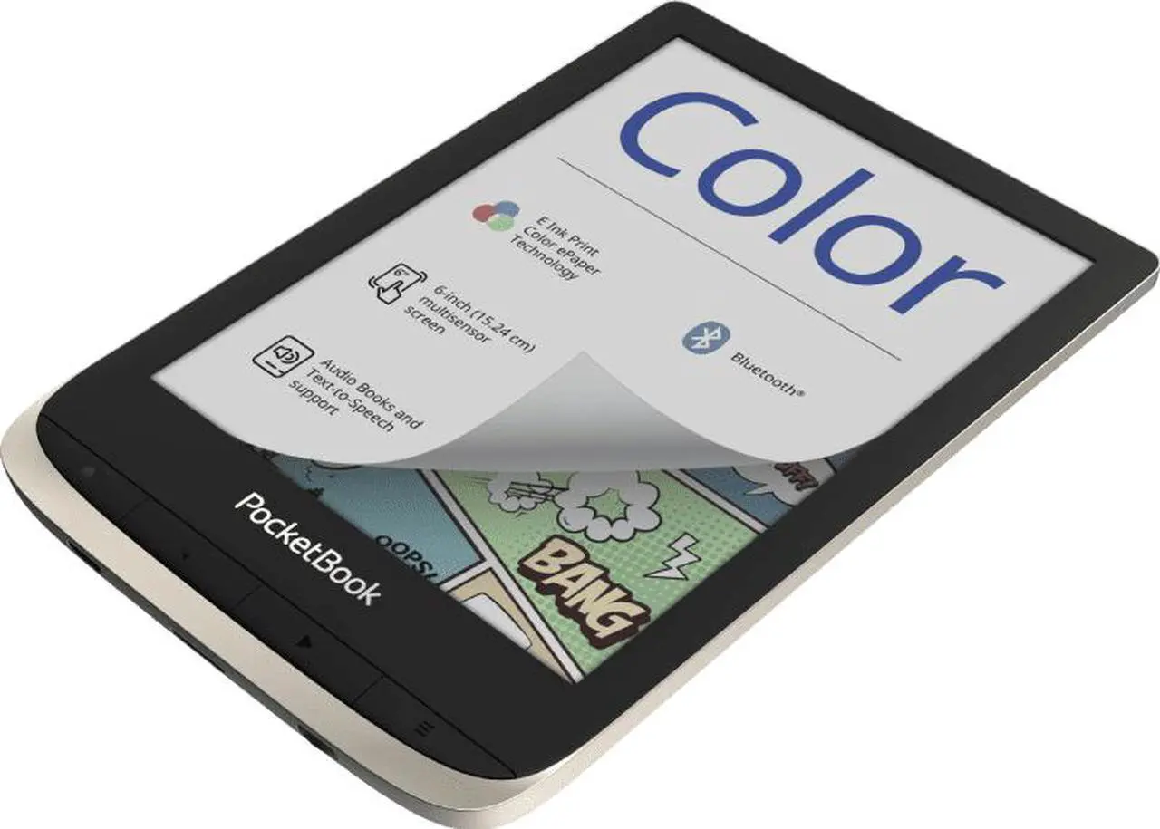 Alt view image 5 of 7 - PocketBook Color (Moon Silver). Display: 6" E Ink Kaleido™; Dual Core (2×1 GHz); RAM: 1 GB; Flash memory: 16 GB; Wi-Fi; Bluetooth; Audio; Frontlight; Touchscreen; Battery: 1900 mAh (Li-Ion Polymer).