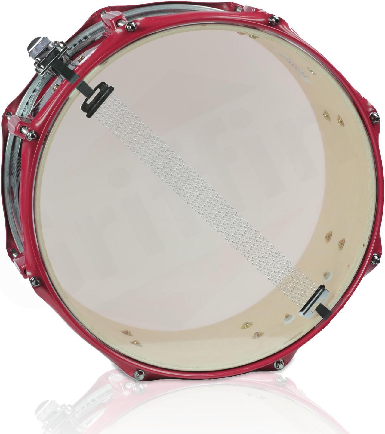 Alt view image 6 of 7 - GRIFFIN Snare Drum Birch Wood Shell 14 X 6.5 Inch | Oversize 2.5" Large Vents & Custom Graphic Wrap (Limited Edition) | Red Hardware & Marching Drummers Key for Students & Pros | 8 Metal Tuning Lugs