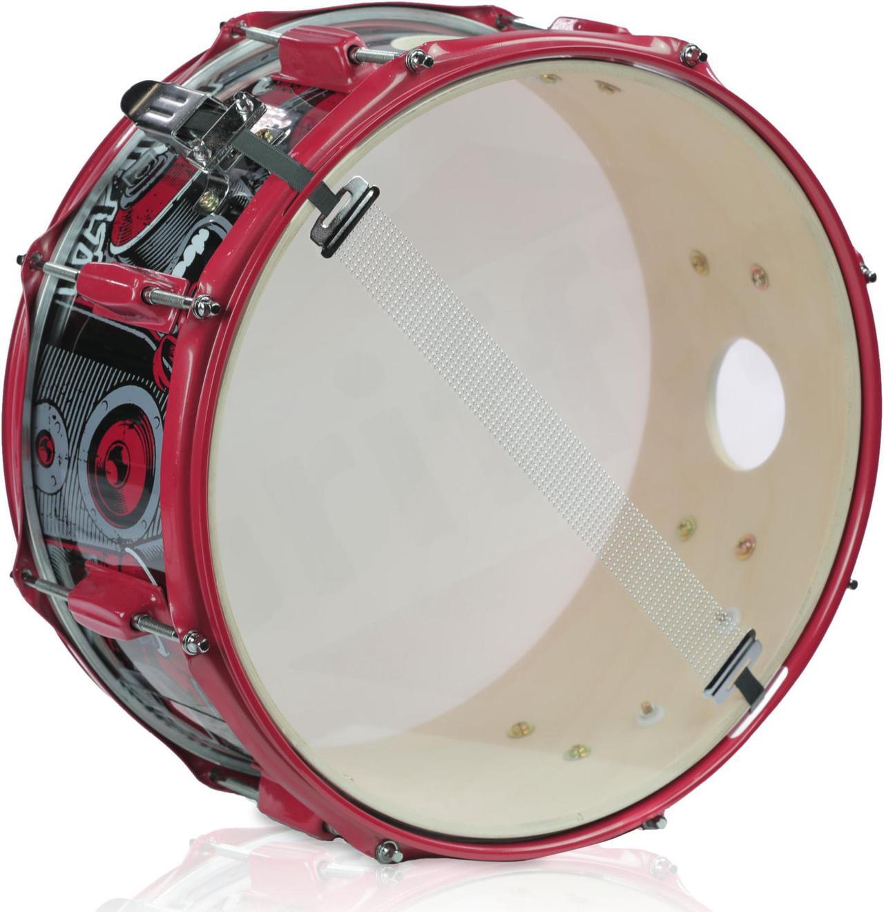 Alt view image 4 of 7 - GRIFFIN Snare Drum Birch Wood Shell 14 X 6.5 Inch | Oversize 2.5" Large Vents & Custom Graphic Wrap (Limited Edition) | Red Hardware & Marching Drummers Key for Students & Pros | 8 Metal Tuning Lugs