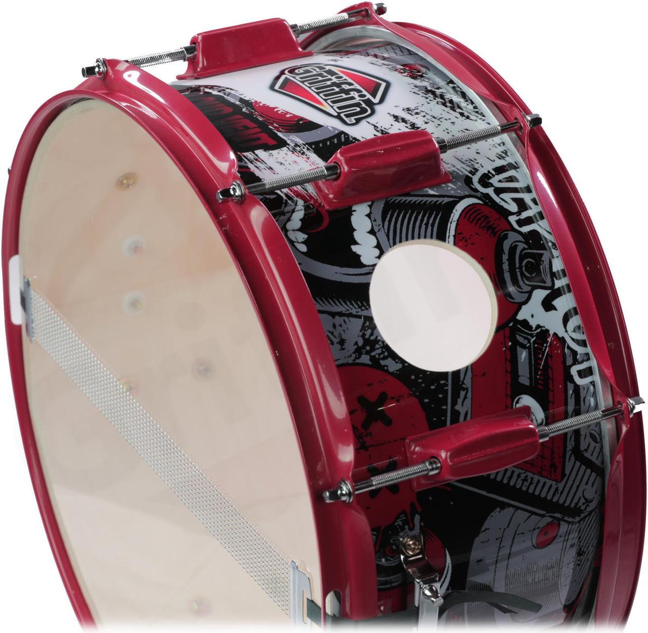 Alt view image 5 of 7 - GRIFFIN Snare Drum Birch Wood Shell 14 X 6.5 Inch | Oversize 2.5" Large Vents & Custom Graphic Wrap (Limited Edition) | Red Hardware & Marching Drummers Key for Students & Pros | 8 Metal Tuning Lugs