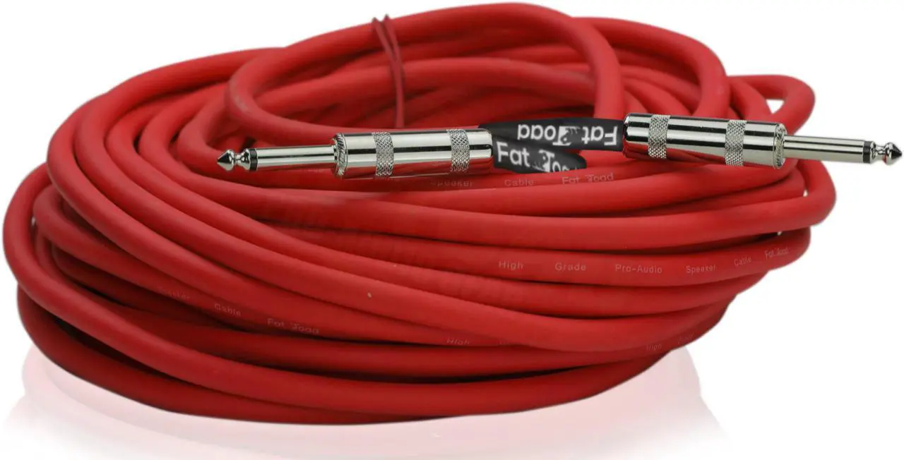 Alt view image 2 of 7 - 1/4" to 1/4 Male Jack Speaker Cables (2 Pack) by FAT TOAD | 50ft Professional Pro Audio Red DJ Speakers PA Patch Cords | Quarter Inch 12 AWG Gauge Wire for Amp, Music Studio Recording & Stage Gear