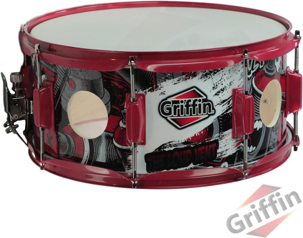 Alt view image 2 of 7 - GRIFFIN Snare Drum Birch Wood Shell 14 X 6.5 Inch | Oversize 2.5" Large Vents & Custom Graphic Wrap (Limited Edition) | Red Hardware & Marching Drummers Key for Students & Pros | 8 Metal Tuning Lugs