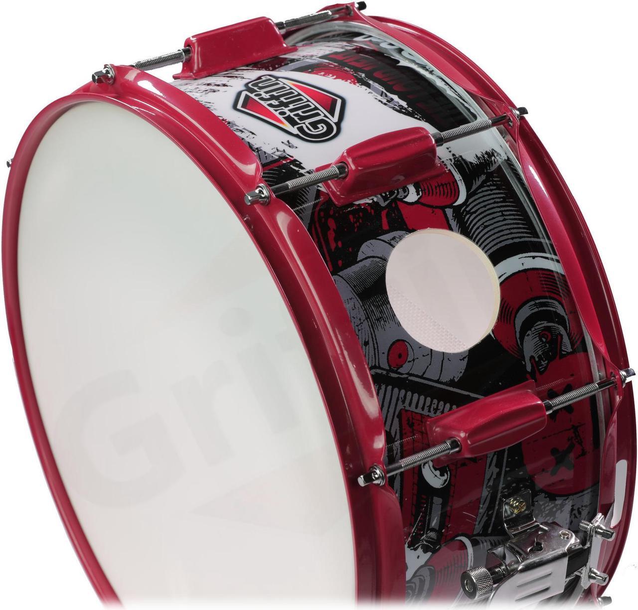 Alt view image 3 of 7 - GRIFFIN Snare Drum Birch Wood Shell 14 X 6.5 Inch | Oversize 2.5" Large Vents & Custom Graphic Wrap (Limited Edition) | Red Hardware & Marching Drummers Key for Students & Pros | 8 Metal Tuning Lugs