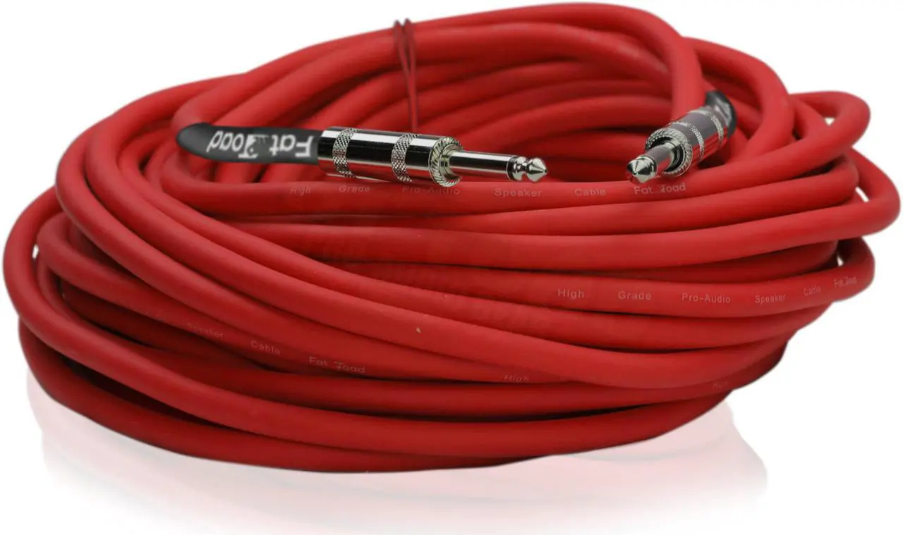 Alt view image 3 of 7 - 1/4" to 1/4 Male Jack Speaker Cables (2 Pack) by FAT TOAD | 50ft Professional Pro Audio Red DJ Speakers PA Patch Cords | Quarter Inch 12 AWG Gauge Wire for Amp, Music Studio Recording & Stage Gear