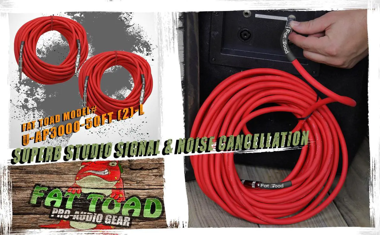 Alt view image 5 of 7 - 1/4" to 1/4 Male Jack Speaker Cables (2 Pack) by FAT TOAD | 50ft Professional Pro Audio Red DJ Speakers PA Patch Cords | Quarter Inch 12 AWG Gauge Wire for Amp, Music Studio Recording & Stage Gear