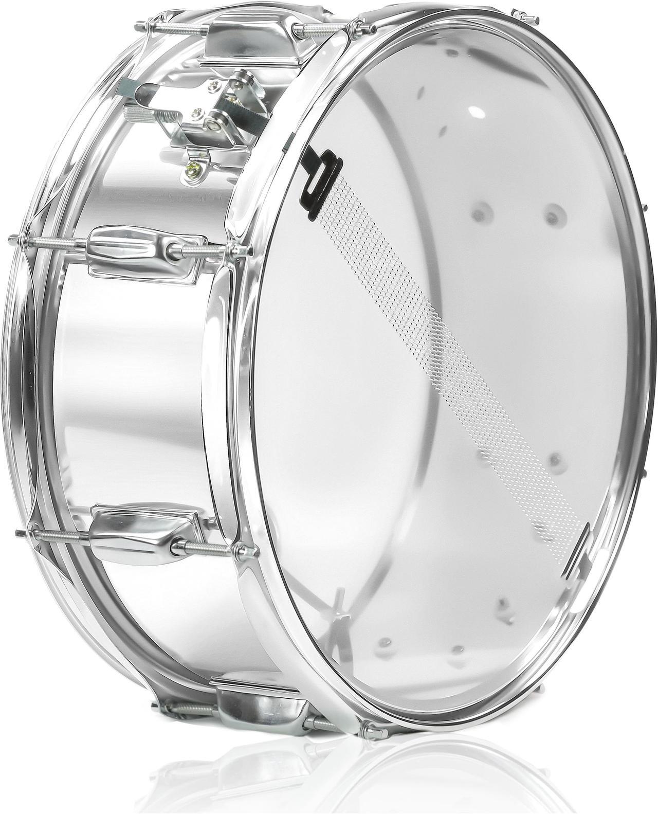 Alt view image 2 of 7 - Metal Snare Drum by GRIFFIN | 14" x 5.5" inch Steel Chrome Shell | 8 Tuning Lugs & Snare Throw Off Strainer Set | Musical Instrument Kit & Drummers Key | Marching Percussion Hardware & Drum White Head