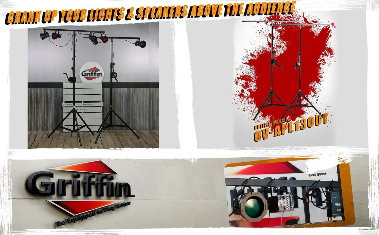 Alt view image 2 of 7 - Crank Up Light Stands (2 Pack) Stage Lighting Truss System by GRIFFIN | Portable Speaker Tripod Platform Rig | Adjustable Trussing DJ Booth Kit | T Bar Mount for Can Lights | Music Equipment Package