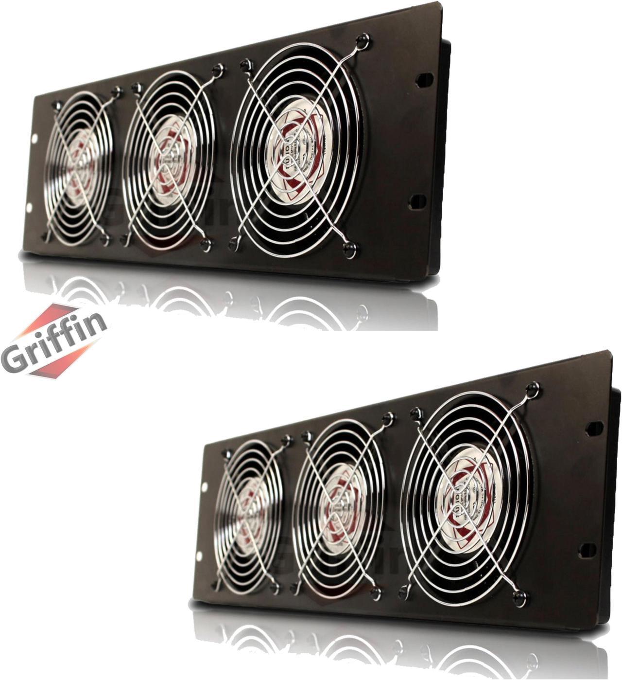Main image of 2 PACK - Rackmount Cooling Fan by Griffin | 3U Ultra-Quiet Triple Exhaust Fans, Keep Studio Audio Equipment Gear Cool | Rack Mount on Network IT System Server Rails | Temperature Control Panel Cabinet