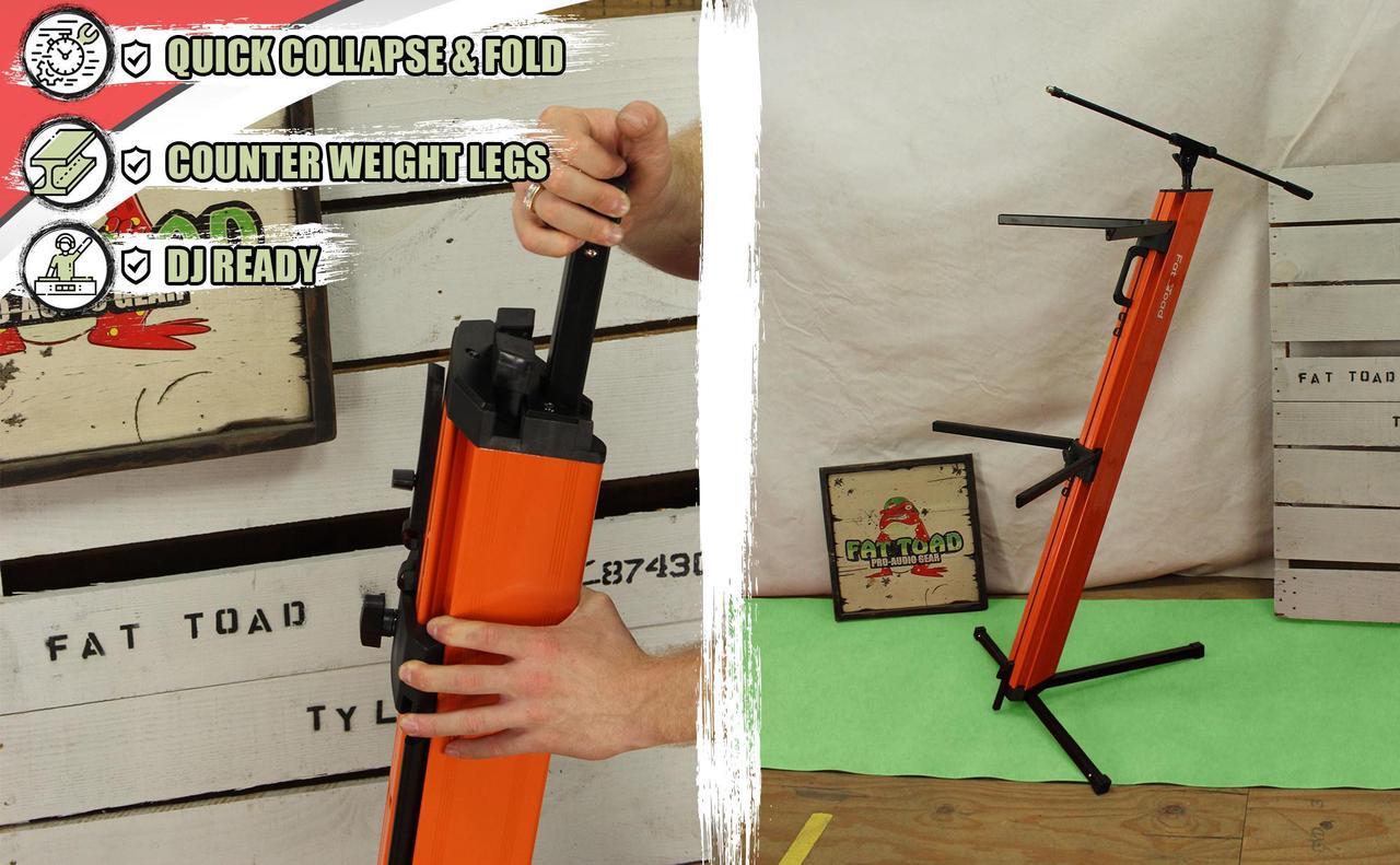 Alt view image 2 of 7 - FAT TOAD Professional 2-Tier Column Keyboard Stand with Mic Boom Arm Adapter | Double Sliding Electronic Piano Tower Mount Platform | Holder for Digital Turntable, DJ Audio Gear, Studio Synthesizer