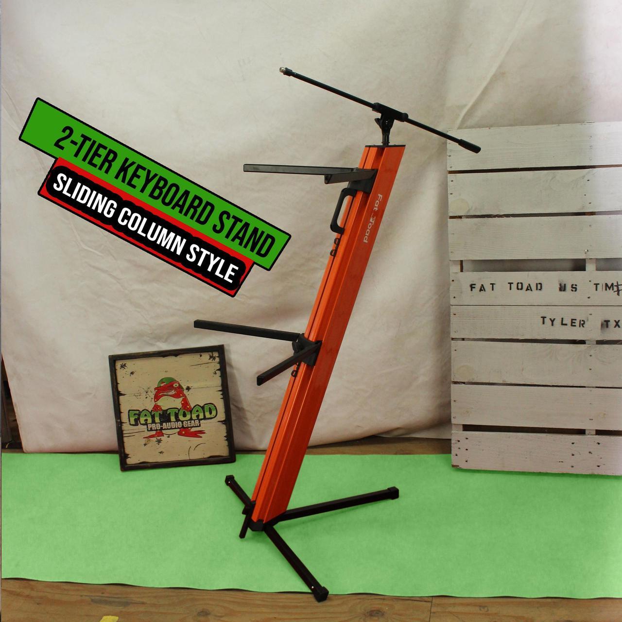 Alt view image 4 of 7 - FAT TOAD Professional 2-Tier Column Keyboard Stand with Mic Boom Arm Adapter | Double Sliding Electronic Piano Tower Mount Platform | Holder for Digital Turntable, DJ Audio Gear, Studio Synthesizer