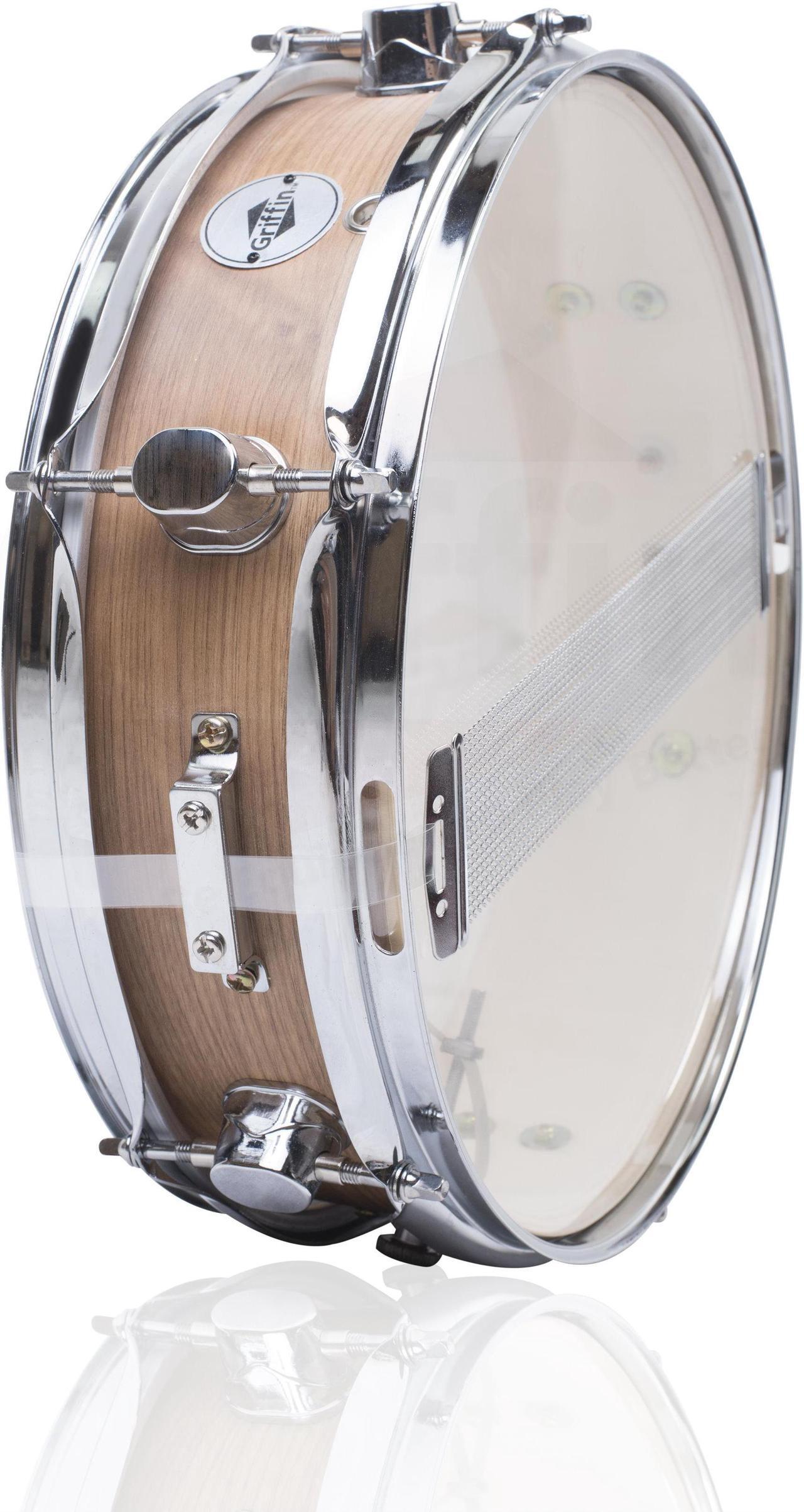 Alt view image 3 of 7 - Piccolo Snare Drum 13" x 3.5" by GRIFFIN | 100% Poplar Shell with Oak Wood Finish & Coated Drum Head | Professional Marching Drummers Deluxe Percussion Instrument with Bright Tone & Brilliant Attack