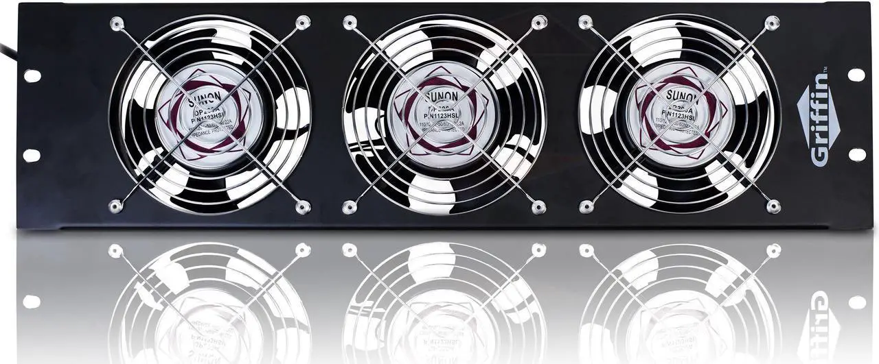 Main image of GRIFFIN Rackmount Cooling Fan | 3U Ultra-Quiet Triple Exhaust Fans, Keep Studio Audio Equipment Gear Cool | Rack Mount on Network IT System Server Rails | DJ PA AMP Temperature Control Panel Cabinet