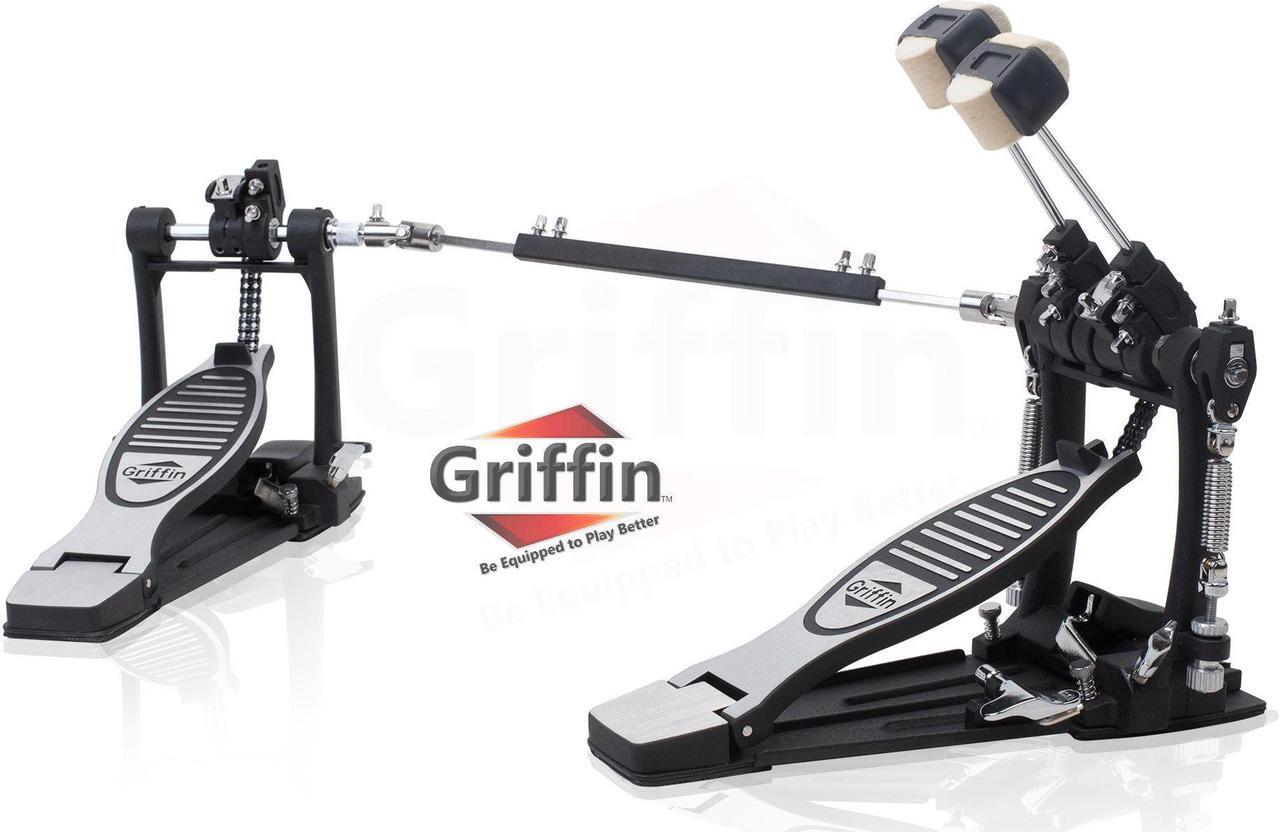 Main image of Deluxe Double Kick Drum Pedal for Bass Drum by GRIFFIN | Twin Set Foot Pedal | Quad Sided Beater Heads | Dual Pedal Two Chain Drive Percussion Hardware | Impressive Response for Metal & Rock Drummers