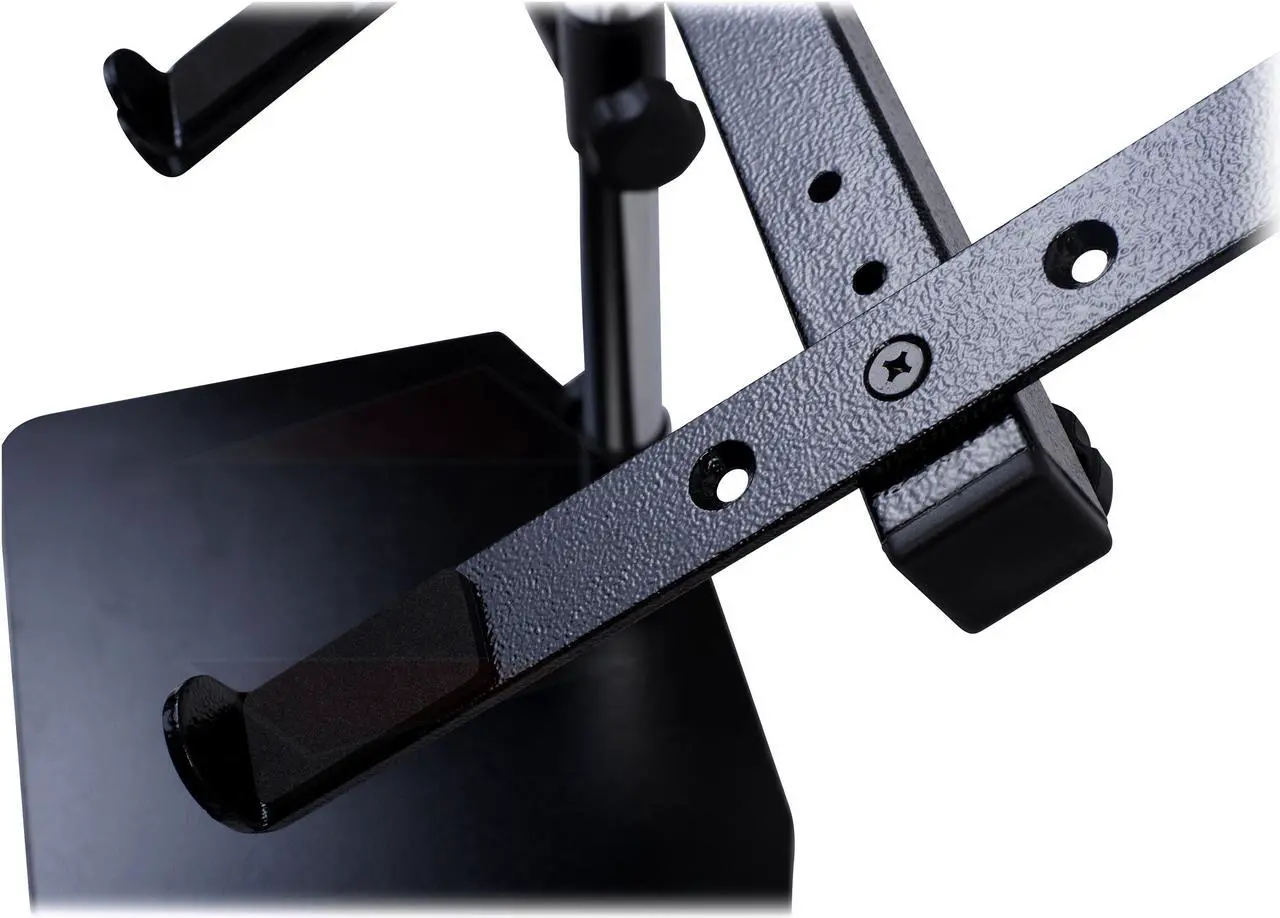 Alt view image 3 of 8 - Double DJ Laptop Stand by FAT TOAD | 2 Tier PC Table Holder | Portable Computer Clamp Equipment Rack with Duel Mounts for Music Studio Mixers, Controllers, Monitors, CD Player & Disc Jockey Booth Gear