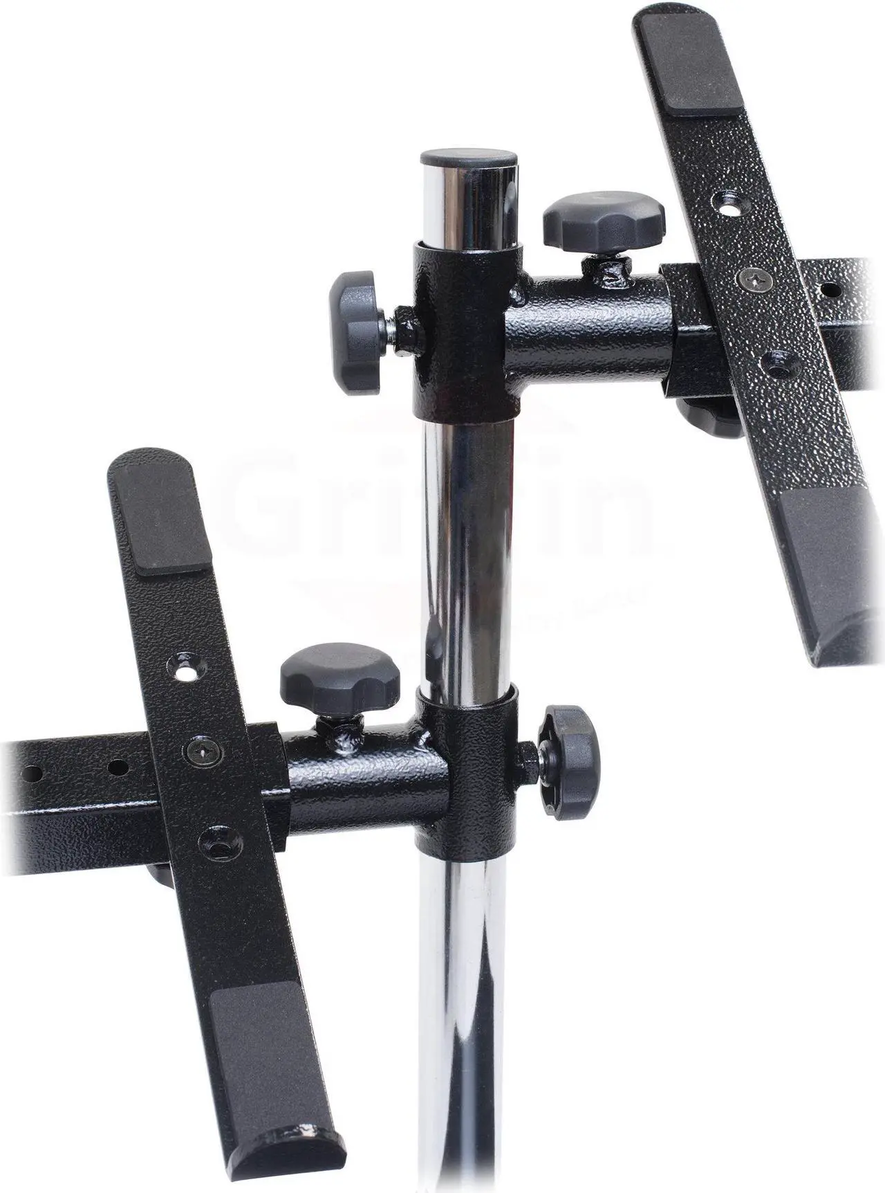 Alt view image 4 of 8 - Double DJ Laptop Stand by FAT TOAD | 2 Tier PC Table Holder | Portable Computer Clamp Equipment Rack with Duel Mounts for Music Studio Mixers, Controllers, Monitors, CD Player & Disc Jockey Booth Gear