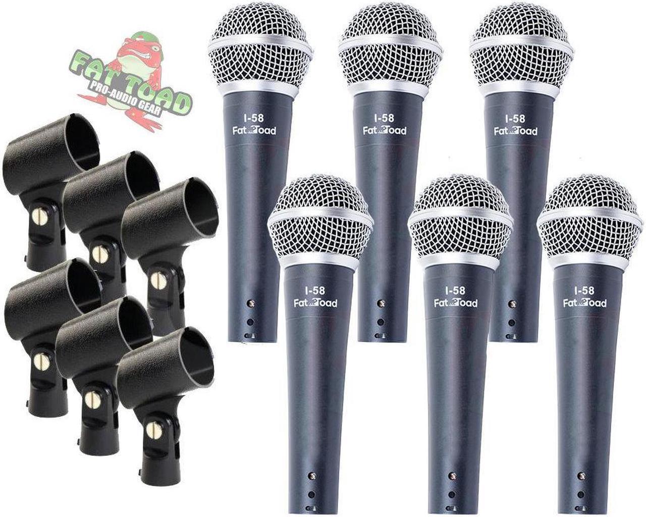 Main image of Professional Cardioid Dynamic Microphones & Clips (6 Pack) by FAT TOAD | Vocal Handheld, Unidirectional Mic | Singing Microphone Designed for Music Stage Performances & Studio Recording or DJ Karaoke