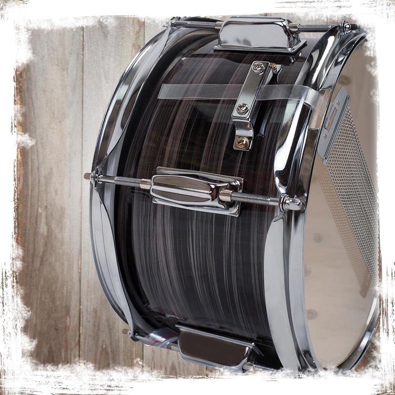 Alt view image 6 of 7 - Popcorn Snare Drum by GRIFFIN | Firecracker Acoustic 10" x 6" Poplar Shell with Zebra Wood PVC | Soprano Mini Concert Marching Percussion Musical Instrument with Snare Throw Off, Drummers Key & Head