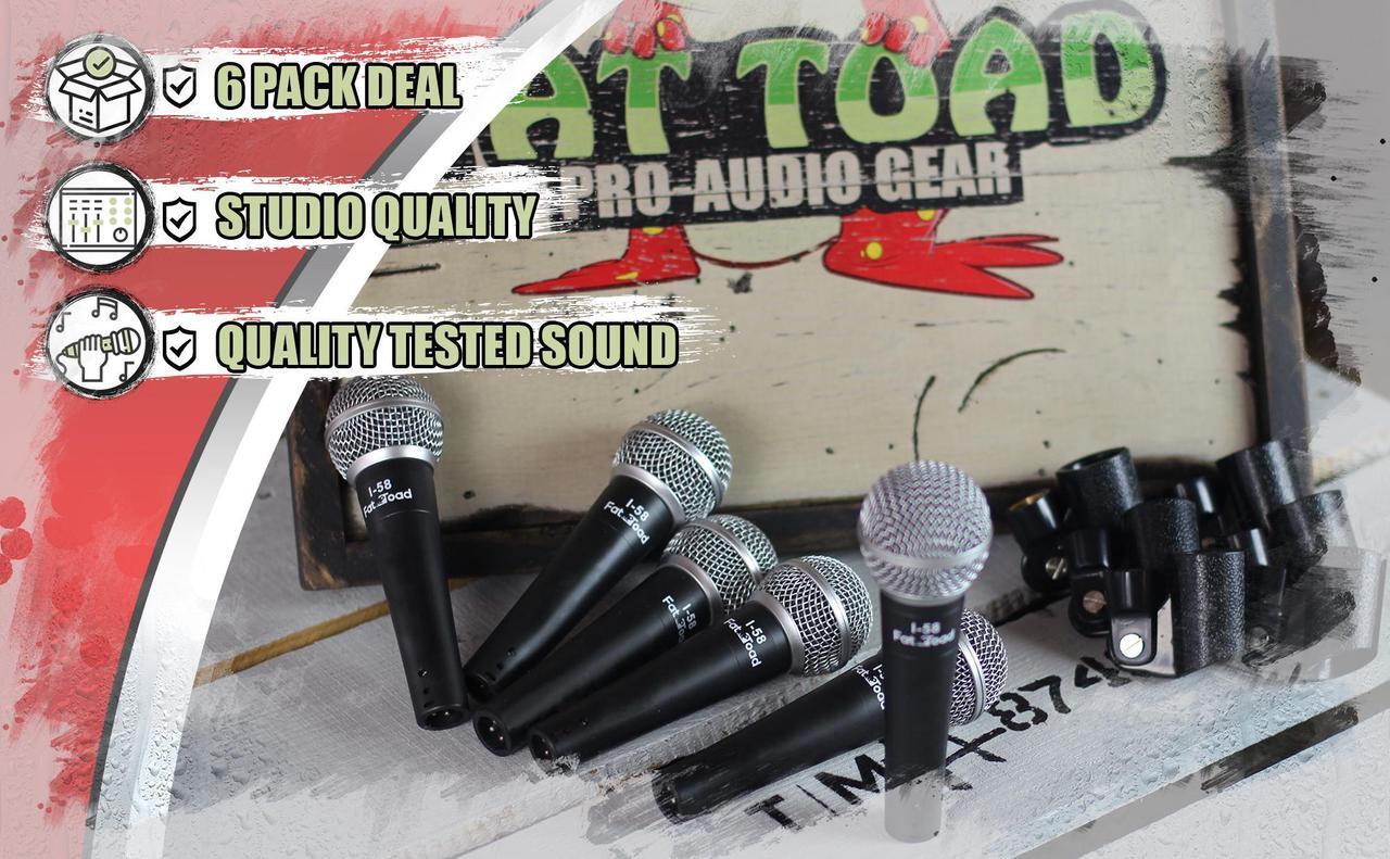Alt view image 6 of 7 - Professional Cardioid Dynamic Microphones & Clips (6 Pack) by FAT TOAD | Vocal Handheld, Unidirectional Mic | Singing Microphone Designed for Music Stage Performances & Studio Recording or DJ Karaoke