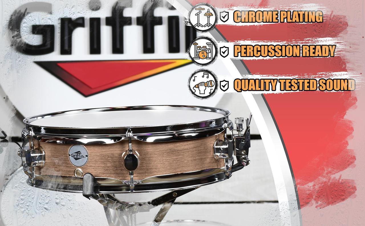 Alt view image 5 of 7 - Piccolo Snare Drum 13" x 3.5" by GRIFFIN | 100% Poplar Shell with Oak Wood Finish & Coated Drum Head | Professional Marching Drummers Deluxe Percussion Instrument with Bright Tone & Brilliant Attack
