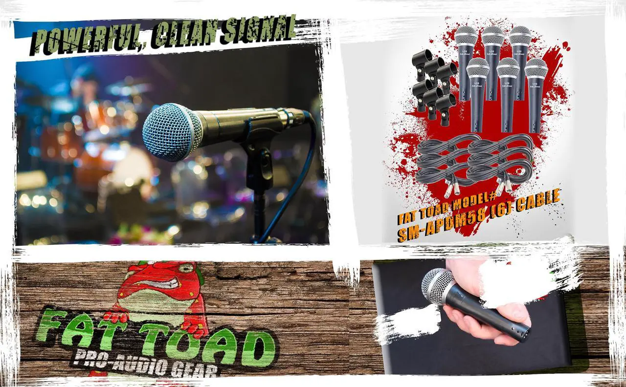 Alt view image 6 of 7 - Cardioid Vocal Microphones with XLR Mic Cables & Clips (6 Pack) by FAT TOAD | Dynamic Handheld, Unidirectional for Studio Recording, Live Stage Singing, DJ, Karaoke | Pro Audio Wire 20ft Mic Cords