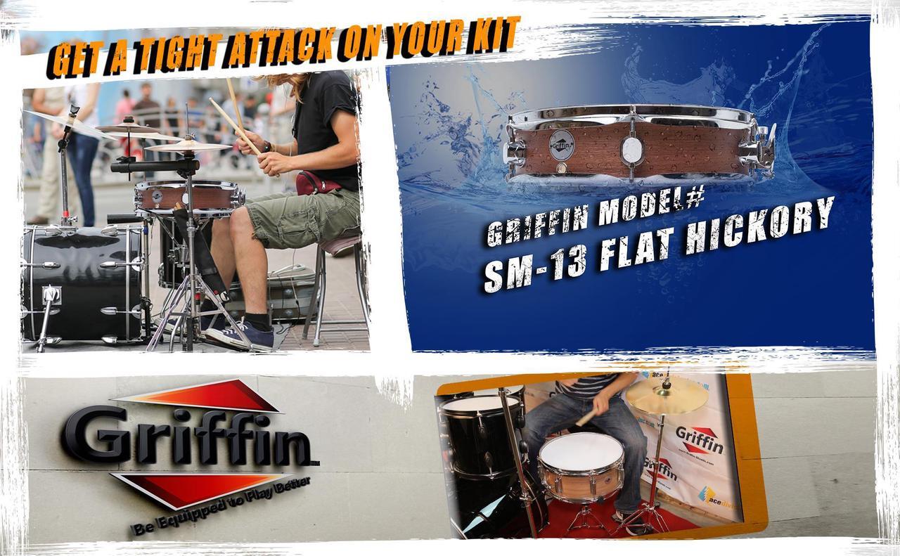 Alt view image 5 of 7 - Piccolo Snare Drum 13" x 3.5" by GRIFFIN | 100% Poplar Wood Shell with Black Hickory Finish & Coated Drum Head | Drummers Acoustic Marching Kit Percussion Instrument with Snare Strainer Throw Off Set