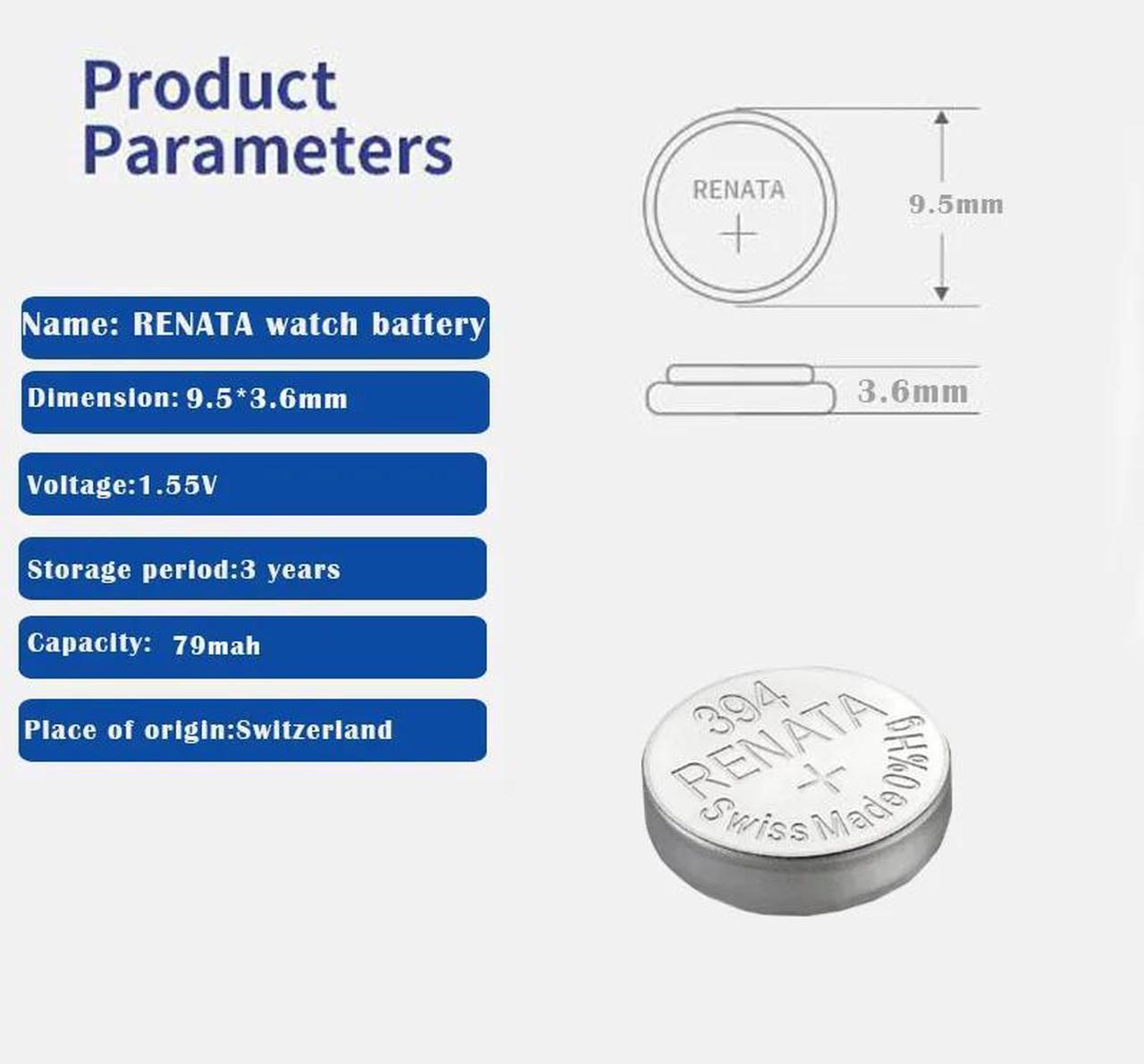 Alt view image 3 of 6 - 2Pcs/Lot Renata 394 Brand  Silver Oxide Watch Battery LONG LASTING SR936SW 936 1.55V Button Coin Cell batteries
