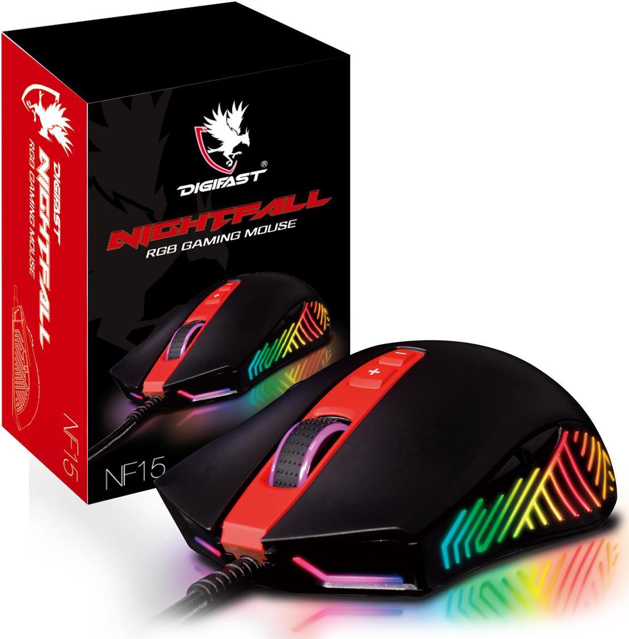 Digifast Nightfall NF15 RGB Gaming Mouse, Adjustable Weight, 60 Million Click Durability, 7 Programmable Buttons, Dynamic RGB, Customizable Color, DPI