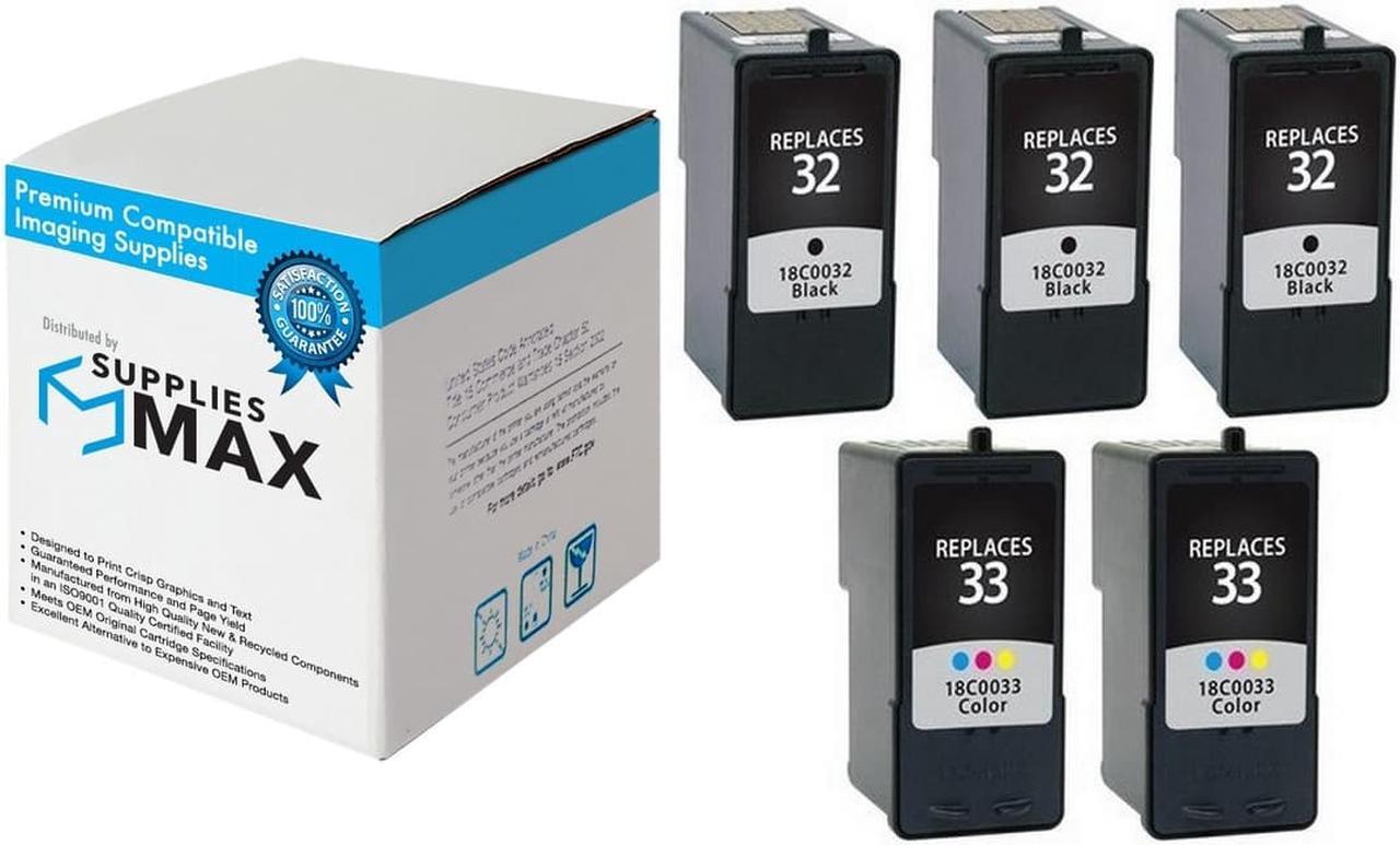 Main image of SuppliesMAX Replacement for Lexmark P4330/P6250/P6350/P915/X3350/X5250/X5450/X7300/X8350/Z815/Z816 Inkjet Combo Pack (3-Black/2-Color) (NO. 32/NO. 33) (18C0032E_3PK/18C0033E_2PKMP)