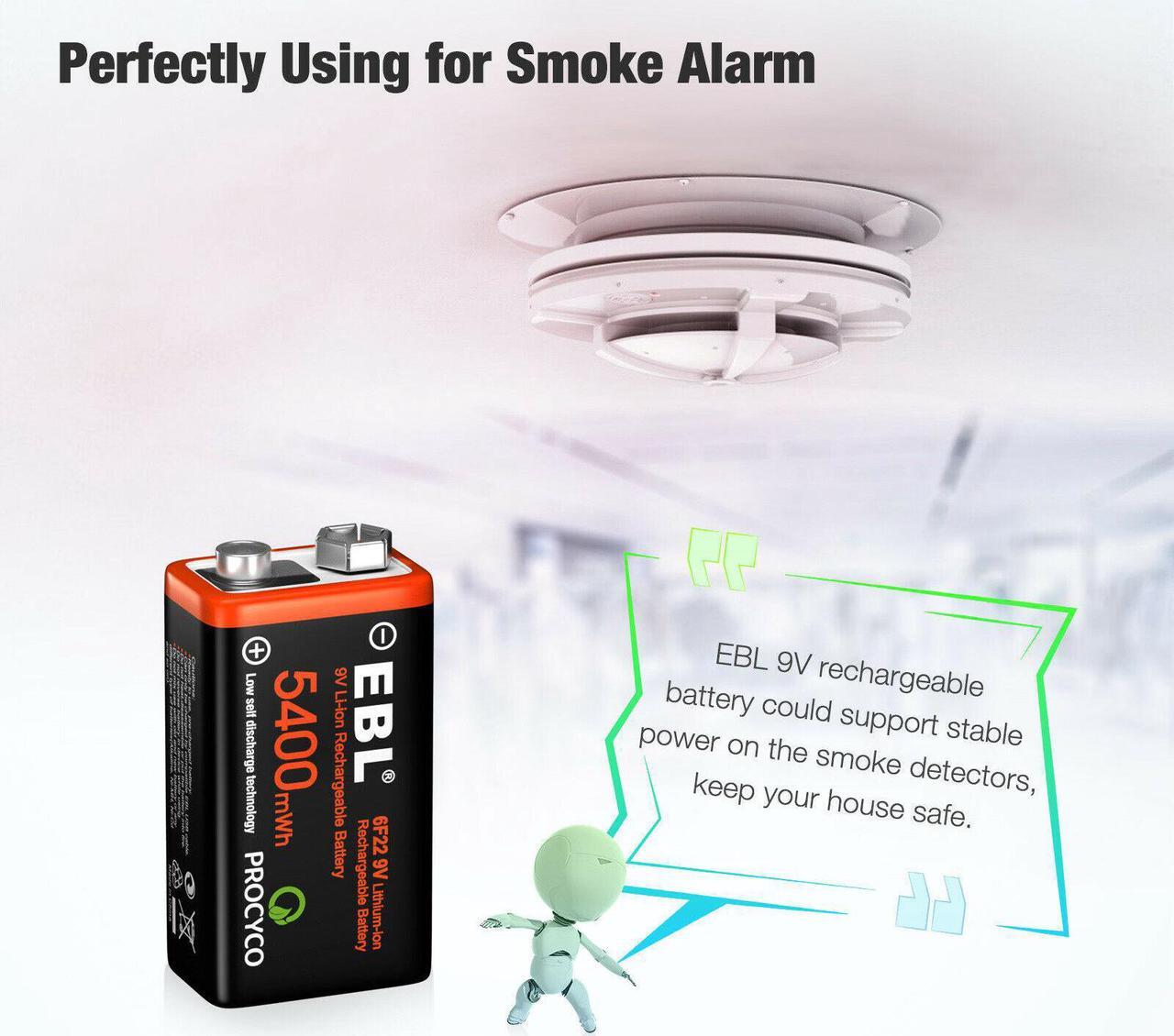 Alt view image 4 of 6 - 2Pack USB Rechargeable 9V Lithium LI-ion Battery Batteries 5400mWh 9 Volt
