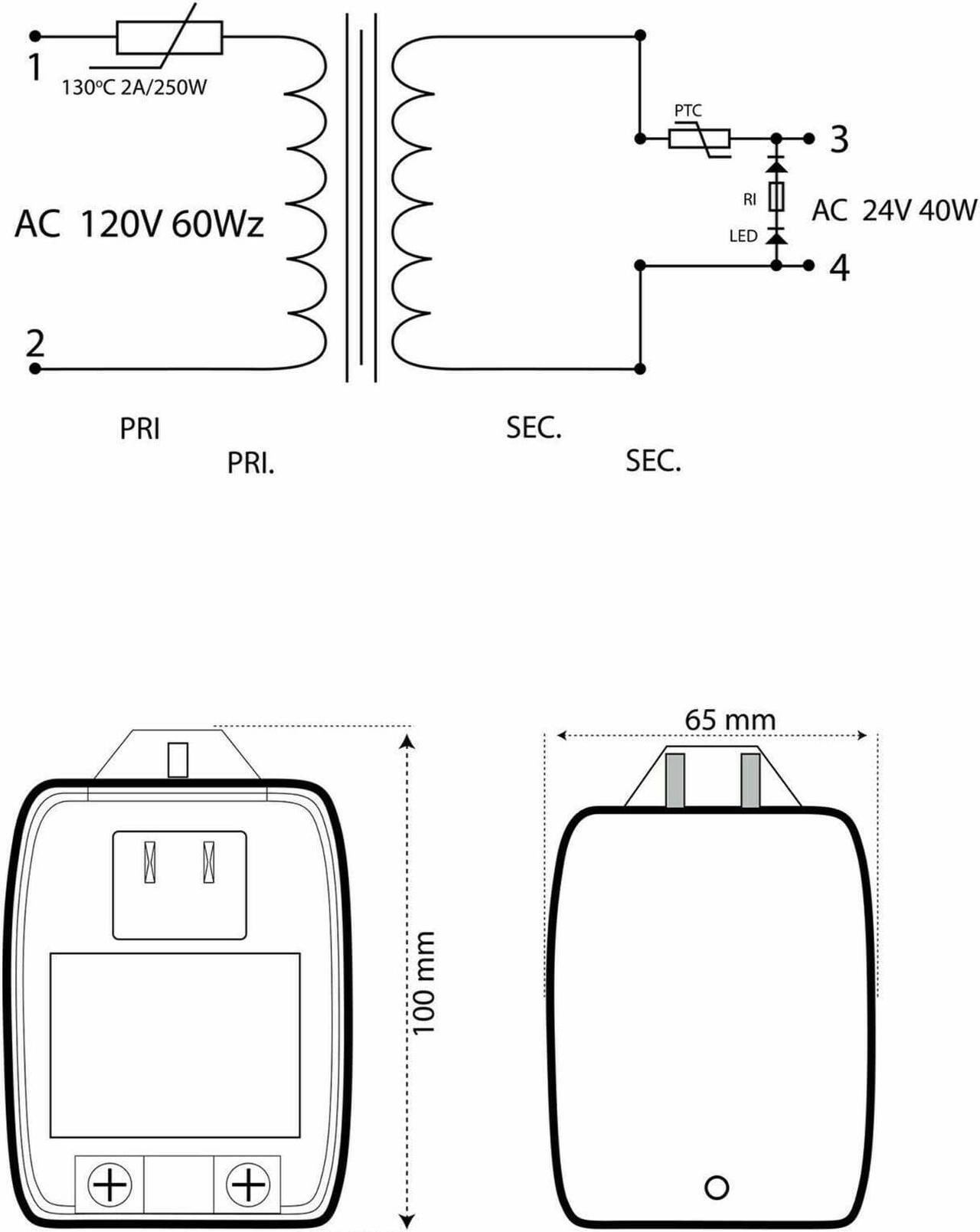 Alt view image 5 of 6 - AC 24V 1660mA 20VA Transformer Adapter AC110V to AC24V Convert with UL Certified