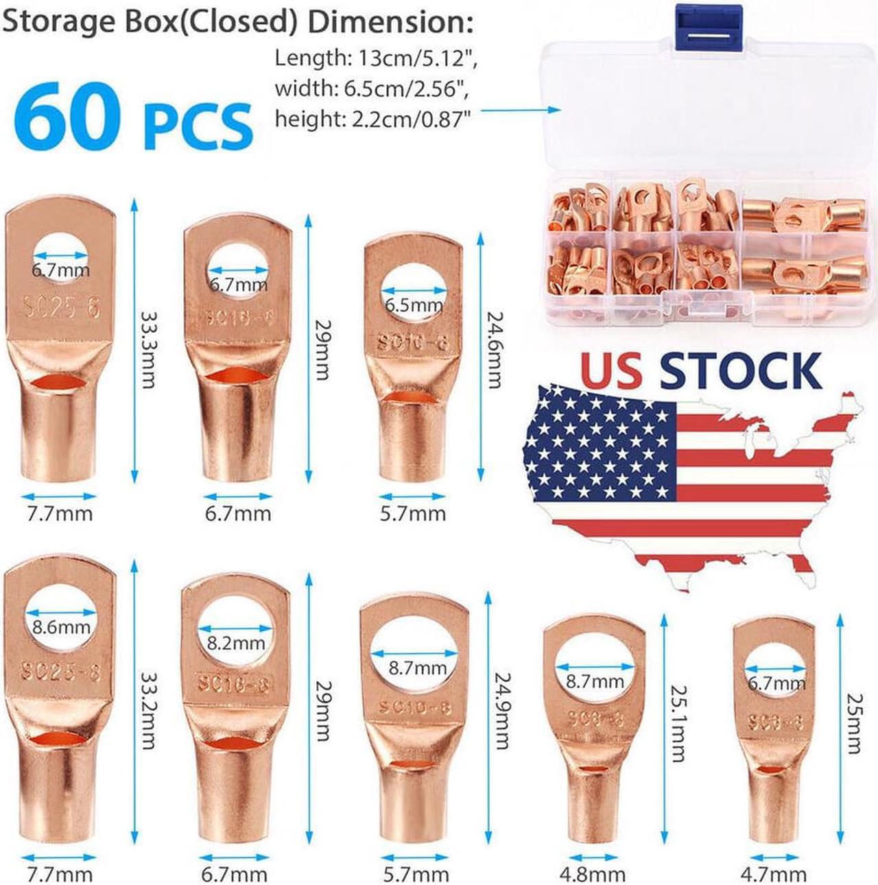 Main image of 60Pc Assorted Car Auto Copper Ring Lug Terminal Wire Bare Cable Crimp Connectors