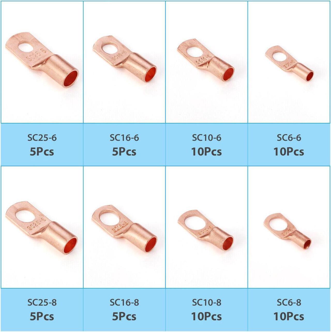 Alt view image 4 of 6 - 60Pc Assorted Car Auto Copper Ring Lug Terminal Wire Bare Cable Crimp Connectors