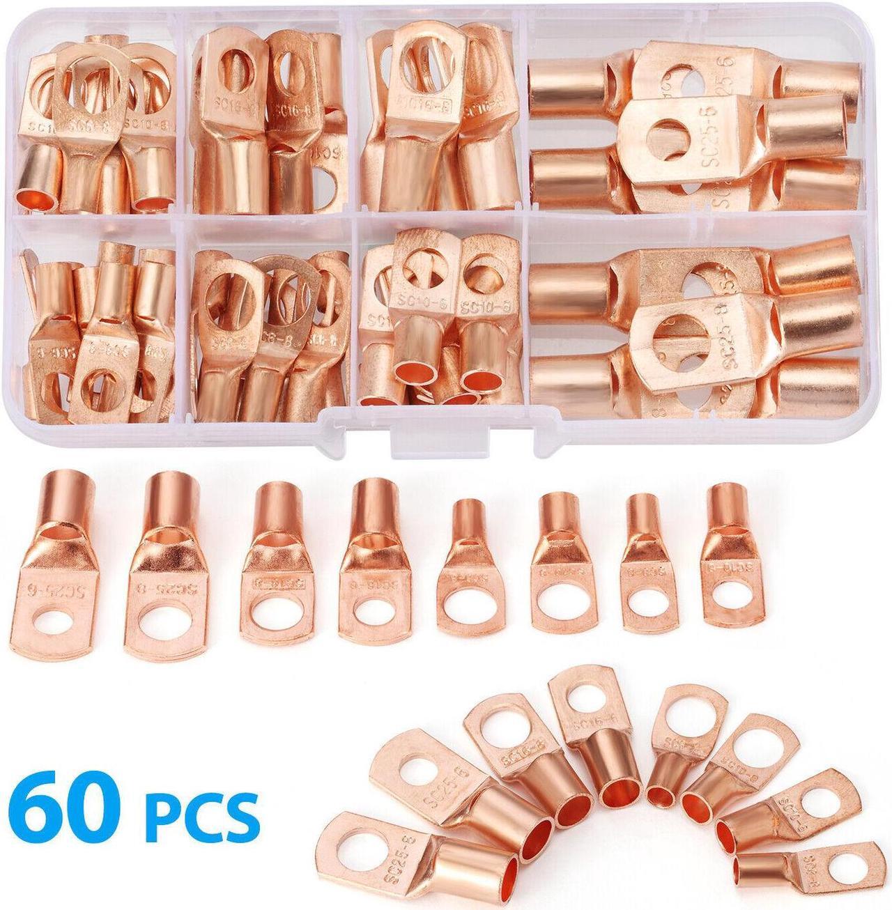 Alt view image 2 of 6 - 60Pc Assorted Car Auto Copper Ring Lug Terminal Wire Bare Cable Crimp Connectors