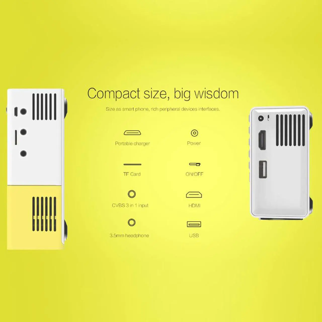 Alt view image 5 of 5 - YG-300 LCD Support 1080P Portable LED Projector Home Theater Cinema Yellow
