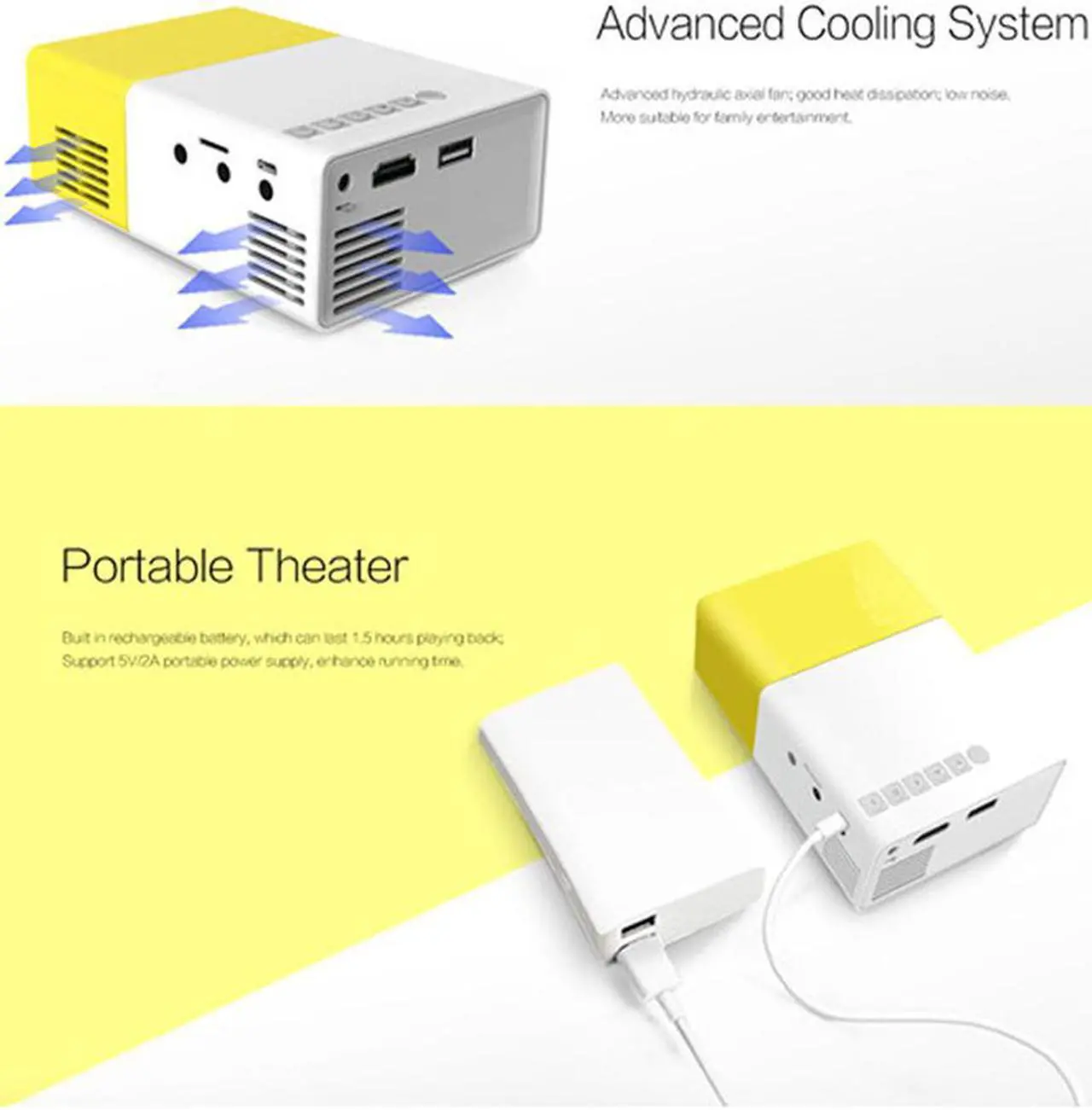 Alt view image 3 of 5 - YG-300 LCD Support 1080P Portable LED Projector Home Theater Cinema Yellow