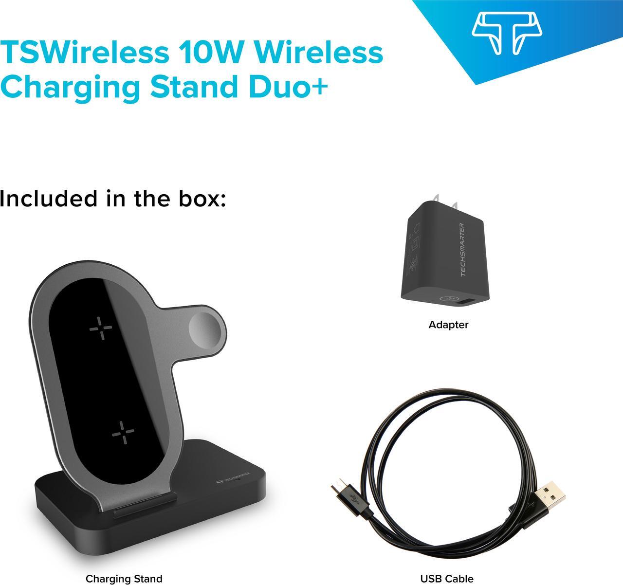 Alt view image 7 of 7 - Techsmarter Wireless Charging Station Dock for iPhone, Apple Watch and AirPods. Compatible with Apple iPhone 15, 14, 13, 12, 11, XR, XS, X, 8, iWatch 7, 6, 5, 4, 3, 2, 1