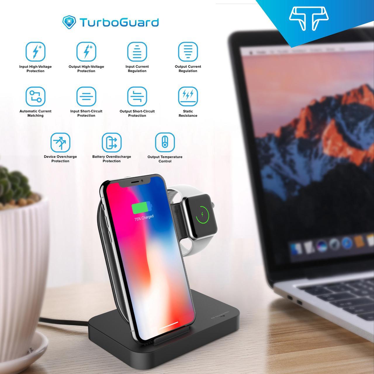 Alt view image 6 of 7 - Techsmarter Wireless Charging Station Dock for iPhone, Apple Watch and AirPods. Compatible with Apple iPhone 15, 14, 13, 12, 11, XR, XS, X, 8, iWatch 7, 6, 5, 4, 3, 2, 1