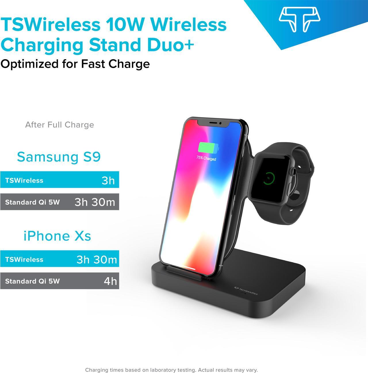 Alt view image 4 of 7 - Techsmarter Wireless Charging Station Dock for iPhone, Apple Watch and AirPods. Compatible with Apple iPhone 15, 14, 13, 12, 11, XR, XS, X, 8, iWatch 7, 6, 5, 4, 3, 2, 1