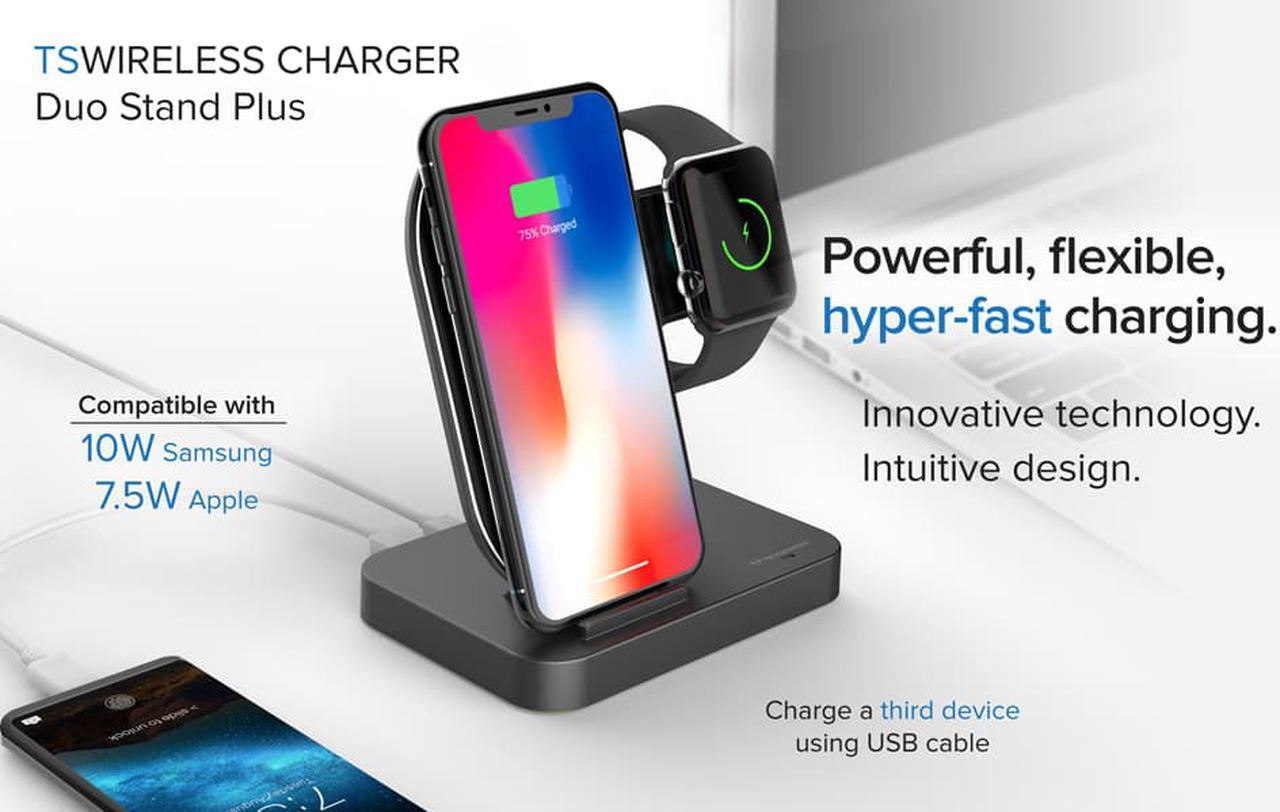 Alt view image 3 of 7 - Techsmarter Wireless Charging Station Dock for iPhone, Apple Watch and AirPods. Compatible with Apple iPhone 15, 14, 13, 12, 11, XR, XS, X, 8, iWatch 7, 6, 5, 4, 3, 2, 1